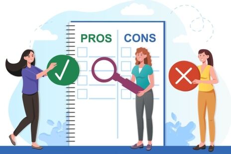 cartoon characters reviewing pros cons list